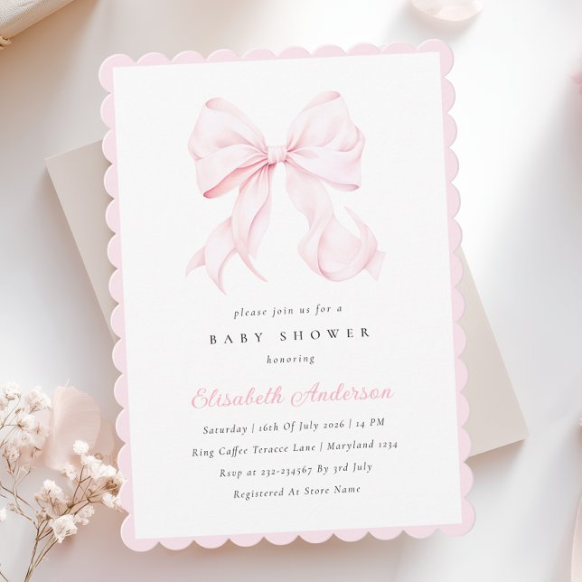 Pink Bow Baby Shower Invitation (Creator Uploaded)