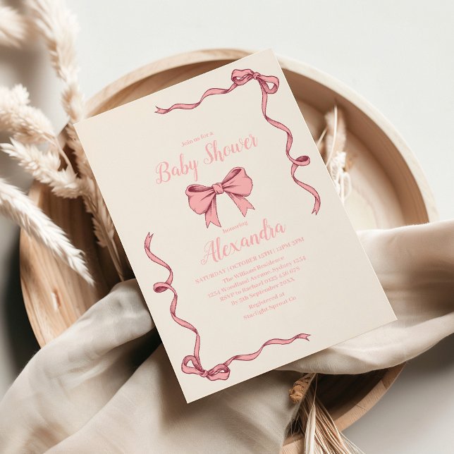 Pink Bow Baby Shower Invitation (Creator Uploaded)