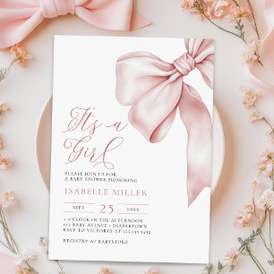 Pink Bow Baby Shower Invitation