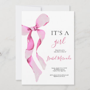 Pink Bow Baby Shower Invitation