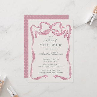 Pink Bow Baby Shower Invitation