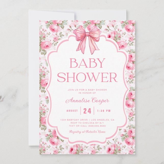 Pink Bow Baby Shower Invitation (Front)