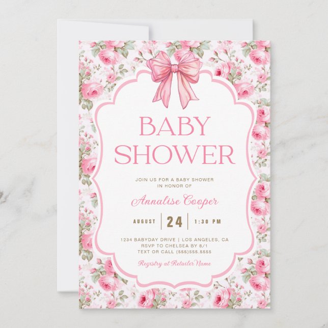 Pink Bow Baby Shower Invitation (Front)