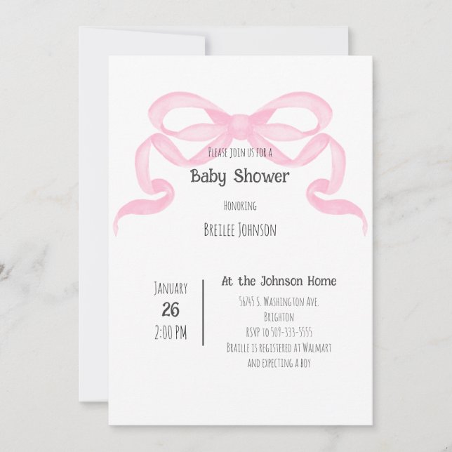 Pink Bow Baby Shower invitation (Front)