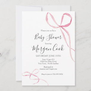 Pink bow baby shower invitation, baby girl shower invitation