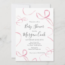 Pink bow baby shower invitation, baby girl shower