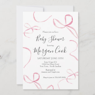 Pink bow baby shower invitation, baby girl shower invitation