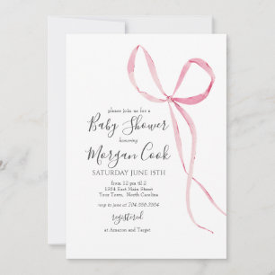 Pink bow baby shower invitation, baby girl shower invitation