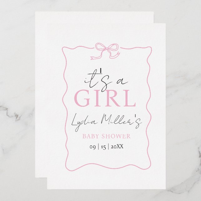 Pink Bow Baby Shower Invitation, Girl Baby Shower (Front/Back)