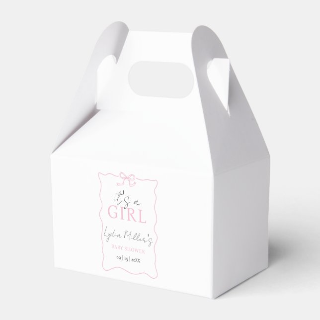 Pink Bow Baby Shower Invitation, Girl Baby Shower Favour Box (Front Side)
