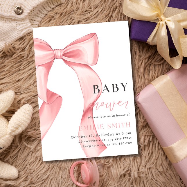 Pink Bow Baby Shower Invitation, Pink Coquette Invitation (Creator Uploaded)