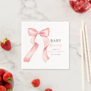 Pink Bow Baby Shower Invitation, Pink Coquette Napkin