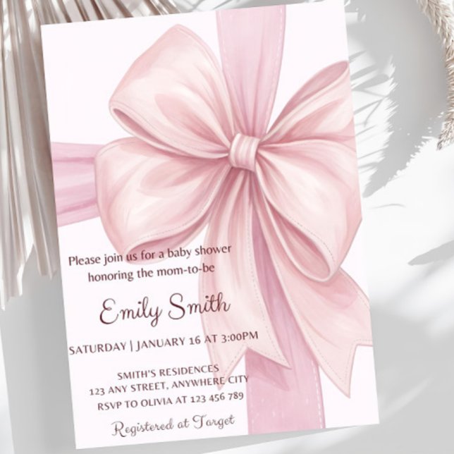 Pink Bow Baby Shower Invitation Template Pink Ribb (Creator Uploaded)