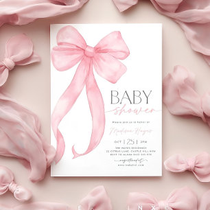 Pink Bow Baby Shower Invitation Template Printable