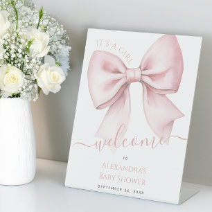 Pink Bow Baby Shower It's a Girl Coquette Welcome Pedestal Sign