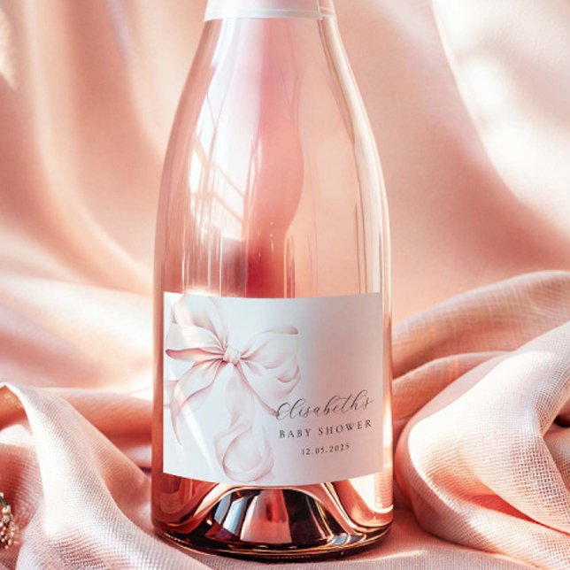Pink Bow Baby Shower Mini Champagne Labels (Creator Uploaded)