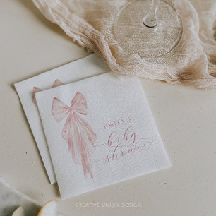 Pink Bow Baby Shower Minimalist Watercolor Ribbon Napkin