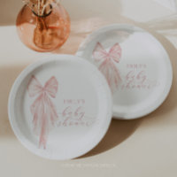 Pink Bow Baby Shower Minimalist Watercolor Ribbon