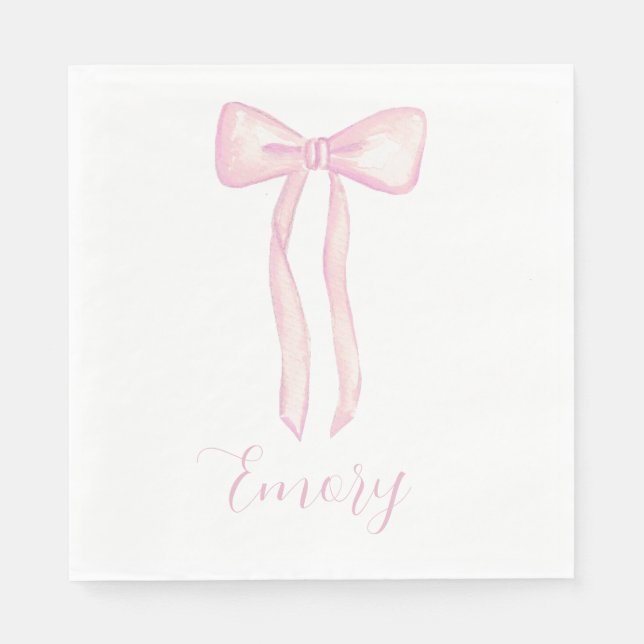 Pink Bow Baby Shower Napkins Customisable  (Front)