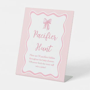 Pink Bow Baby Shower Pacifier Hunt Game Pedestal Sign