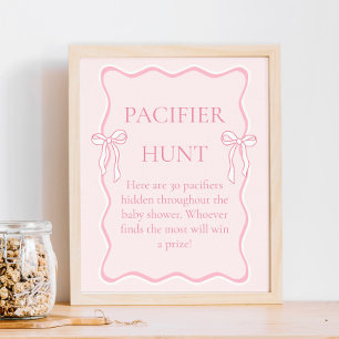 Pink Bow Baby Shower Pacifier Hunt Game Poster