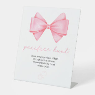 Pink Bow Baby Shower Pacifier Hunt Pedestal Sign