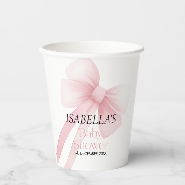 Pink Bow Baby Shower Paper Cups (Front)