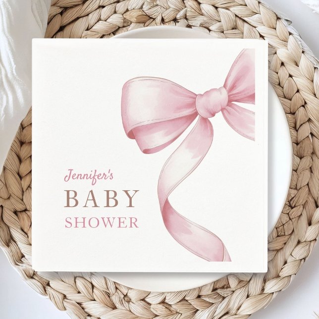 Pink Bow Baby Shower Paper Napkin (Creator Uploaded)