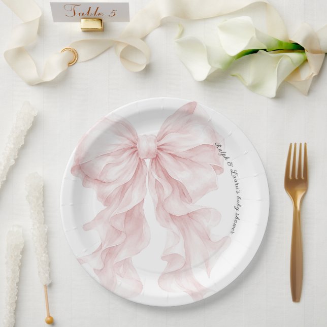 Pink Bow Baby Shower  Paper Plate (Wedding)