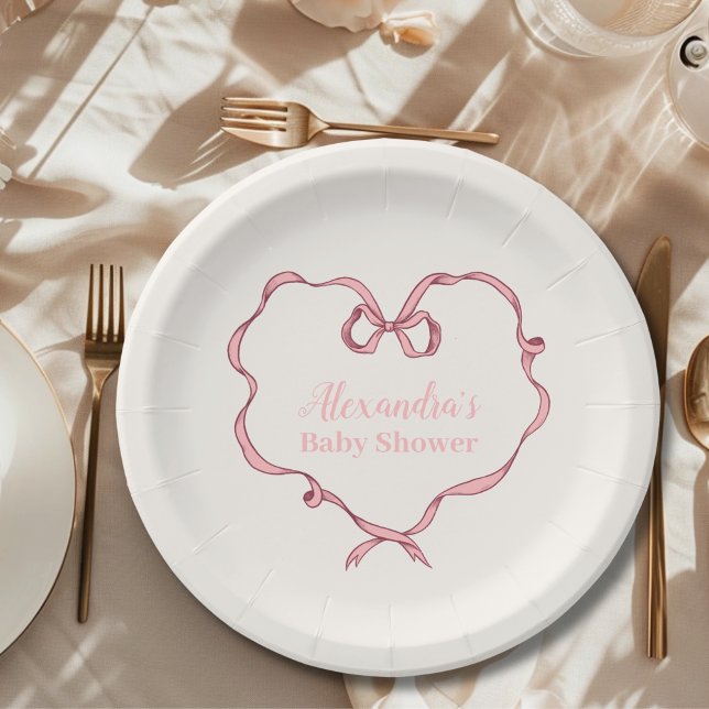 Pink Bow Baby Shower Paper Plate (Creator Uploaded)
