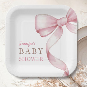 Pink Bow Baby Shower Paper Plate