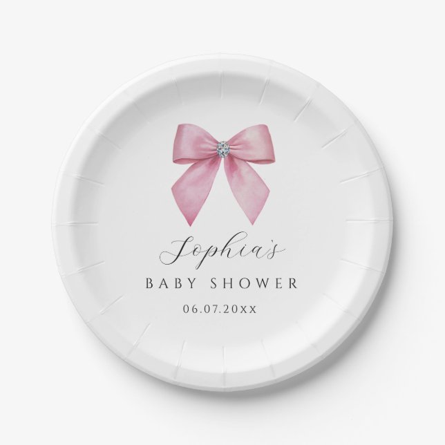 Pink Bow Baby Shower Paper Plates  (Front)
