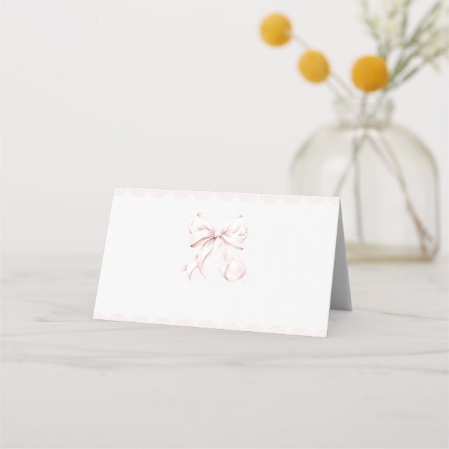 Pink Bow Baby Shower Place Cards (Front)