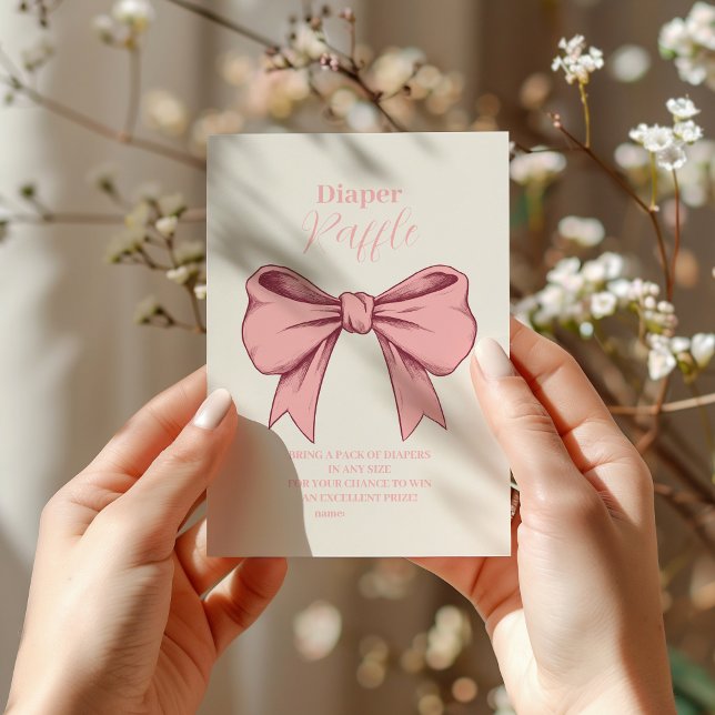 Pink Bow Baby Shower Raffle Diapper Enclosure Card (Creator Uploaded)
