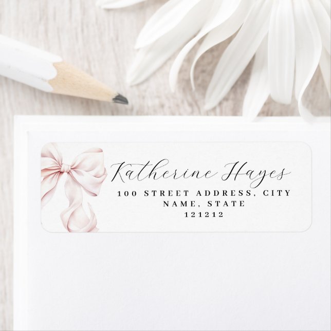 Pink Bow Baby Shower Return Address Label (Insitu)