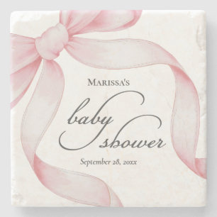 Pink Bow Baby Shower Stone Coaster