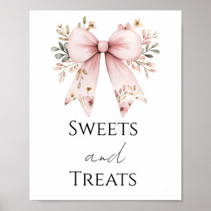 Pink Bow Baby Shower Sweets and Treats Party Sign