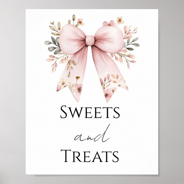 Pink Bow Baby Shower Sweets and Treats Party Sign (Front)
