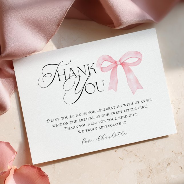 Pink Bow Baby Shower Thank You Card (Creator Uploaded)