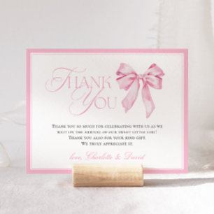 Pink Bow Baby Shower Thank You Card