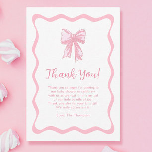 Pink Bow Baby Shower  Thank You Card