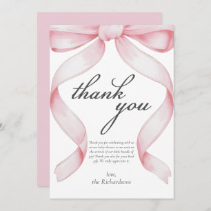Pink Bow Baby Shower Thank You Card