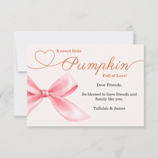 Pink Bow Baby Shower Thank You Card | Elegant Girl (Front)