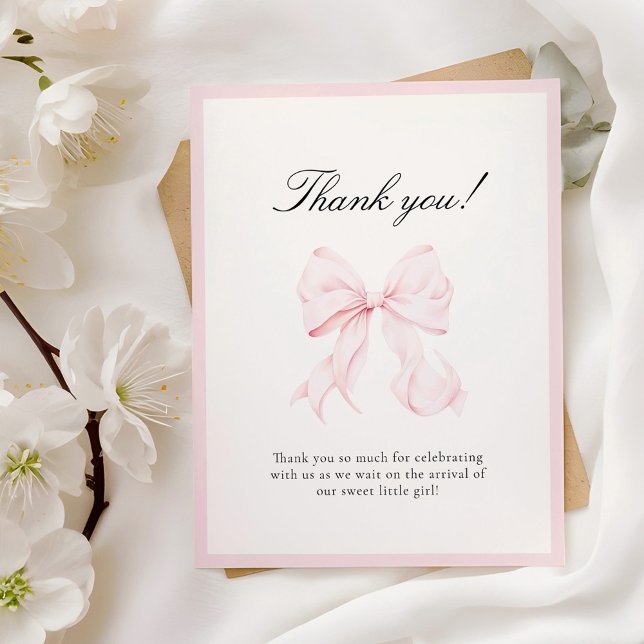 Pink Bow Baby Shower Thank You Note Card (Creator Uploaded)