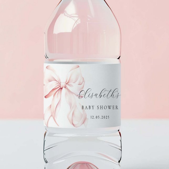 Pink Bow Baby Shower Water Bottle Label (Creator Uploaded)