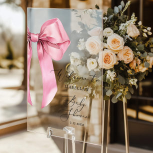 Pink Bow Baby Shower Welcome Acrylic Sign