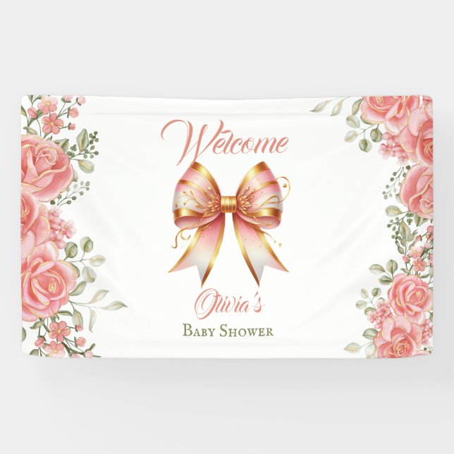 Pink Bow Baby shower Welcome Banner (Horizontal)