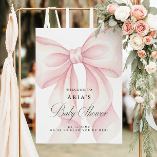 Pink Bow Baby Shower Welcome, Blush Baby Girl Poster