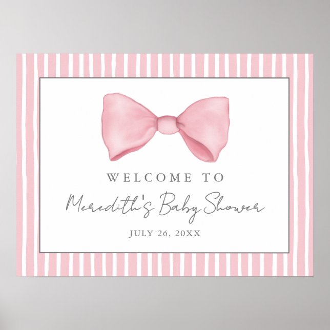 Pink Bow Baby Shower Welcome Sign (Front)