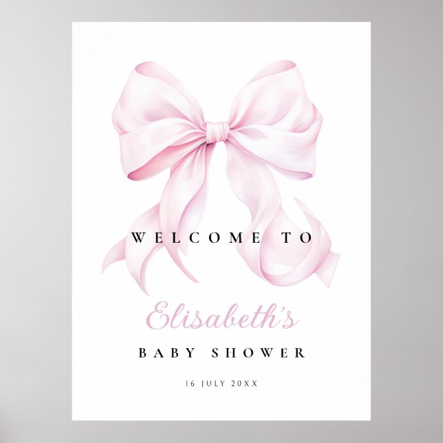 Pink Bow Baby Shower Welcome Sign (Front)